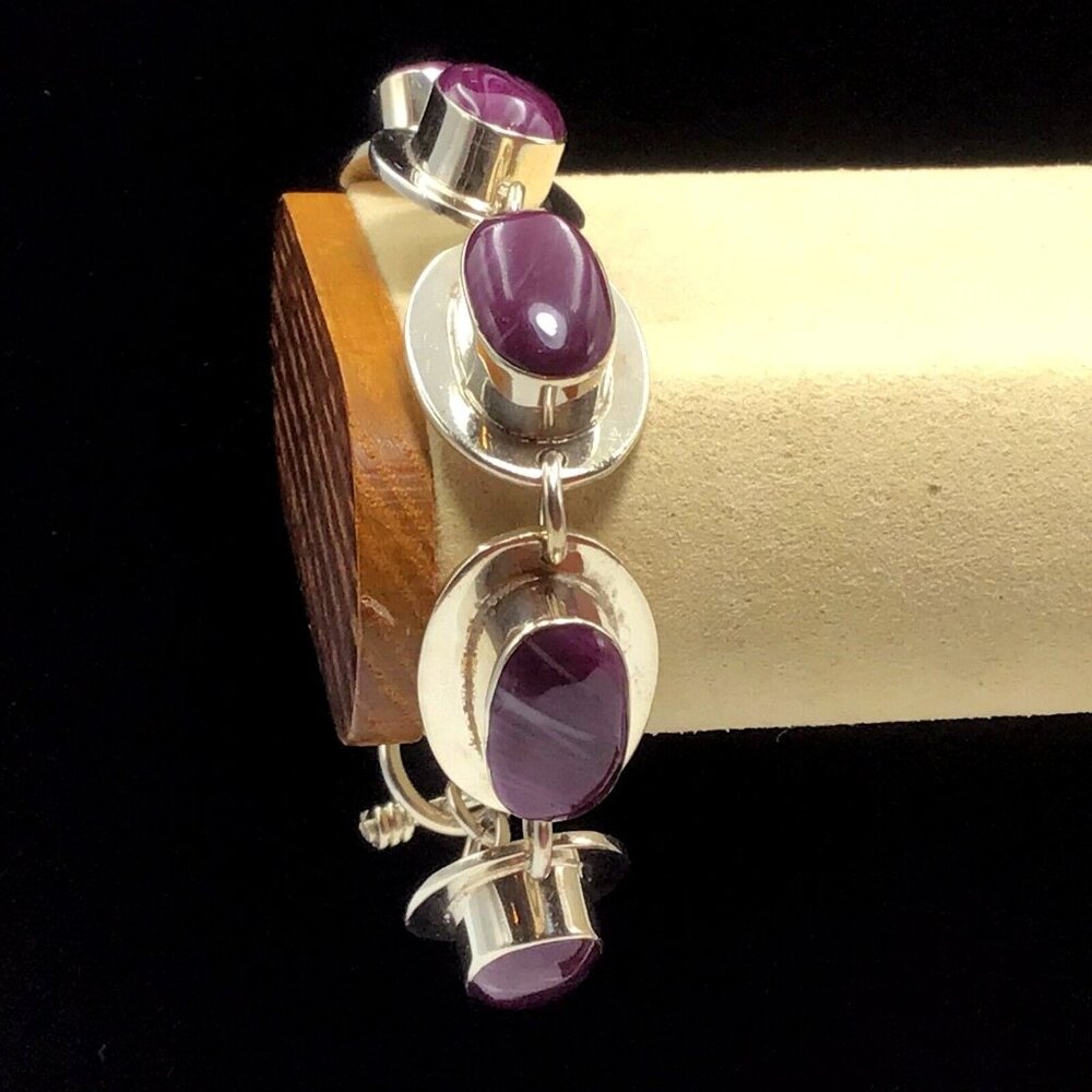 Sterling Silver Purple Turquoise Bracelet 40gms Size 7”